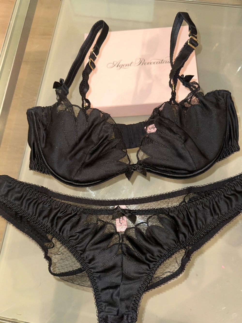 stunning Agent Provocateur Ellin Black Sheer Lace Bra Bikini Set like New